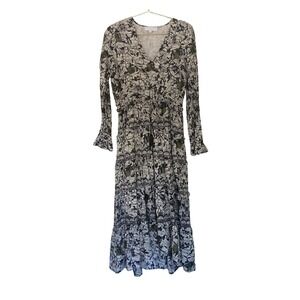 Caroline Constas New York Black beige Olive Floral Boho Maxi Dress Cotton Size M